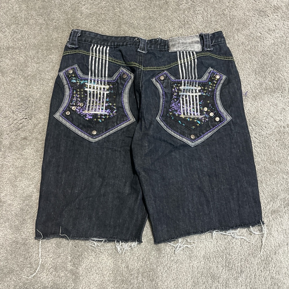Black Denim Shorts with Guitar Patch
